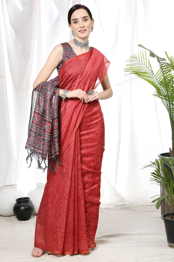 Chilli Red Soft Cotton Silk Printed Saree