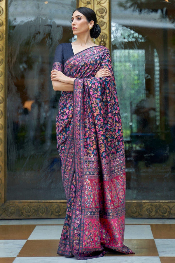 Indigo Blue Pashmina Modal Silk Saree