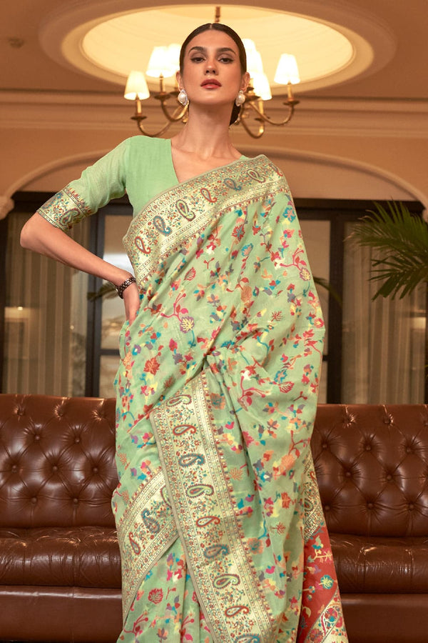 Mint Green Pashmina Modal Silk Saree