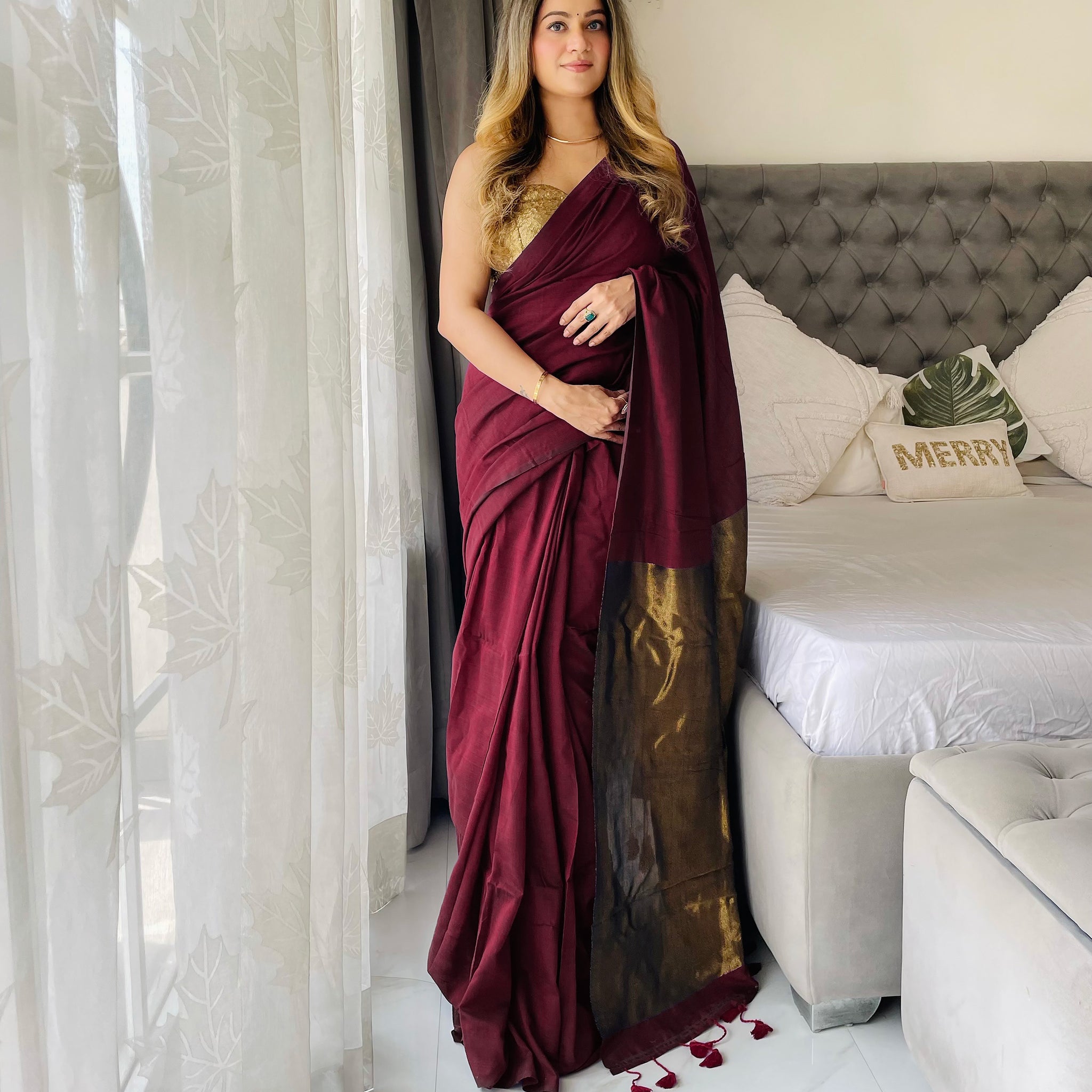 Maroon Handloom Cotton Saree