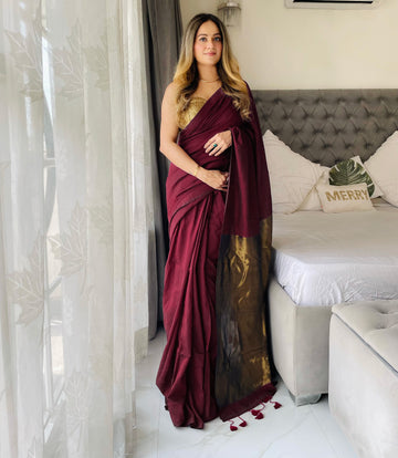 Maroon Handloom Cotton Saree