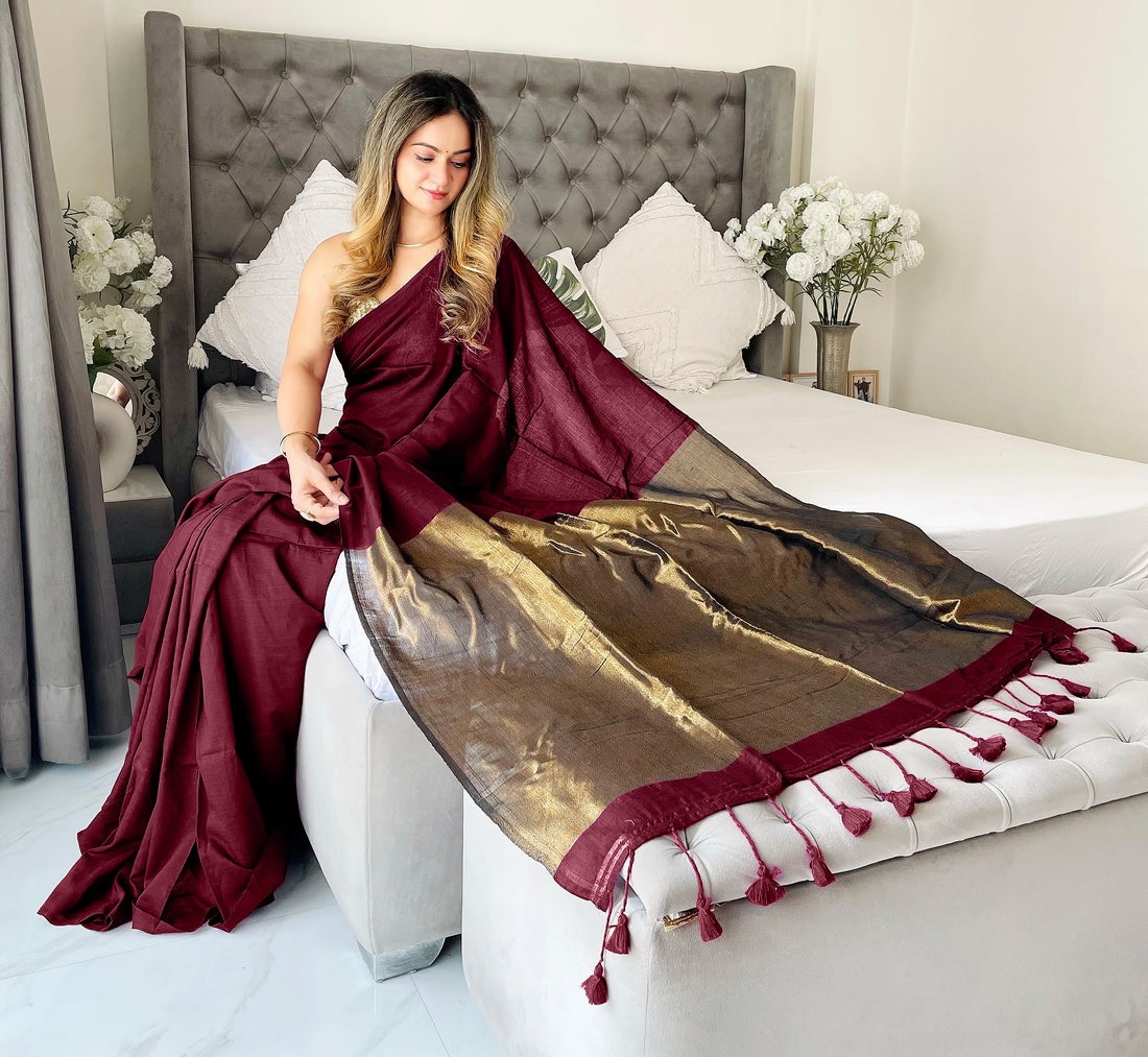 Maroon Handloom Cotton Saree
