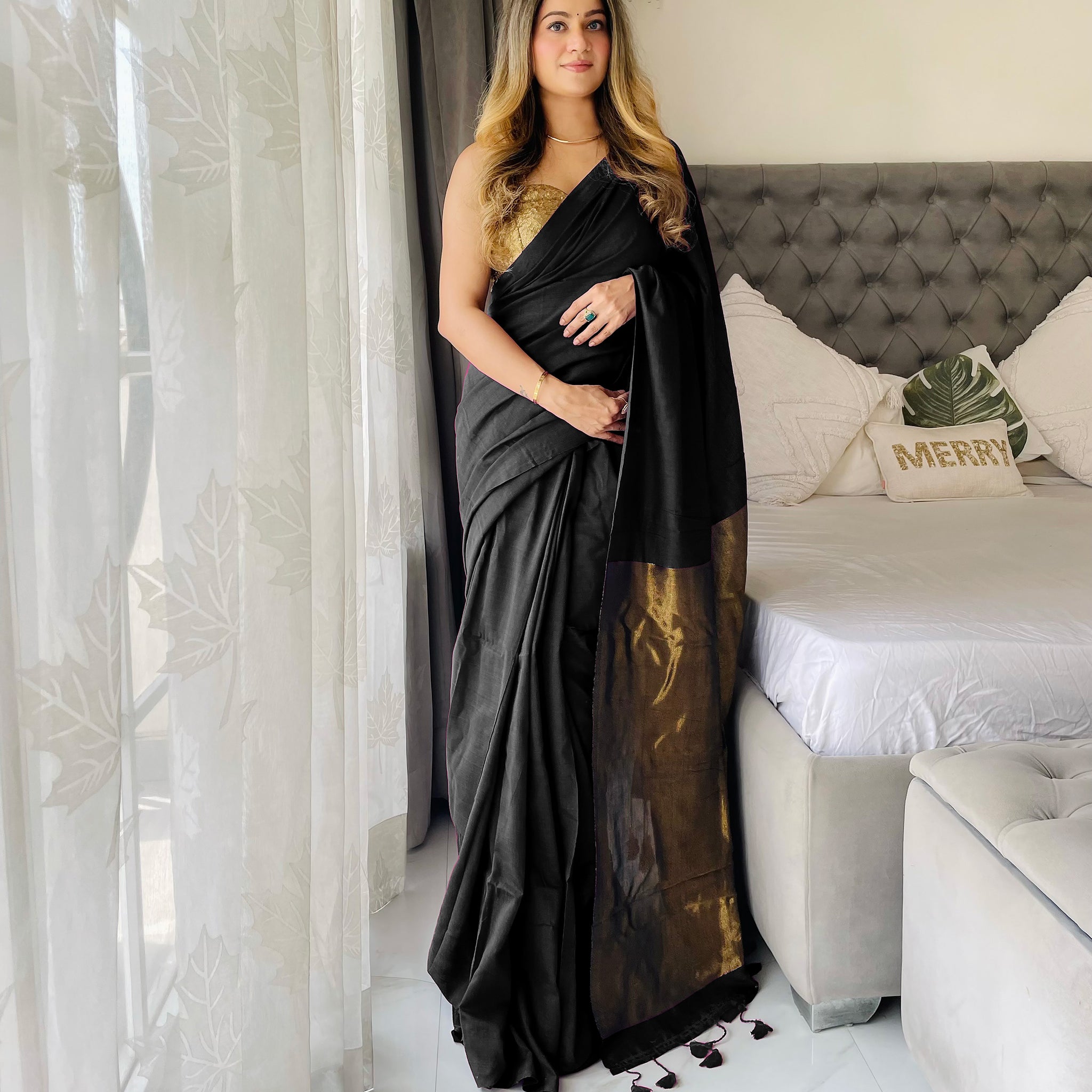 Black Handloom Cotton Saree