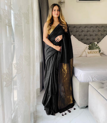 Black Handloom Cotton Saree