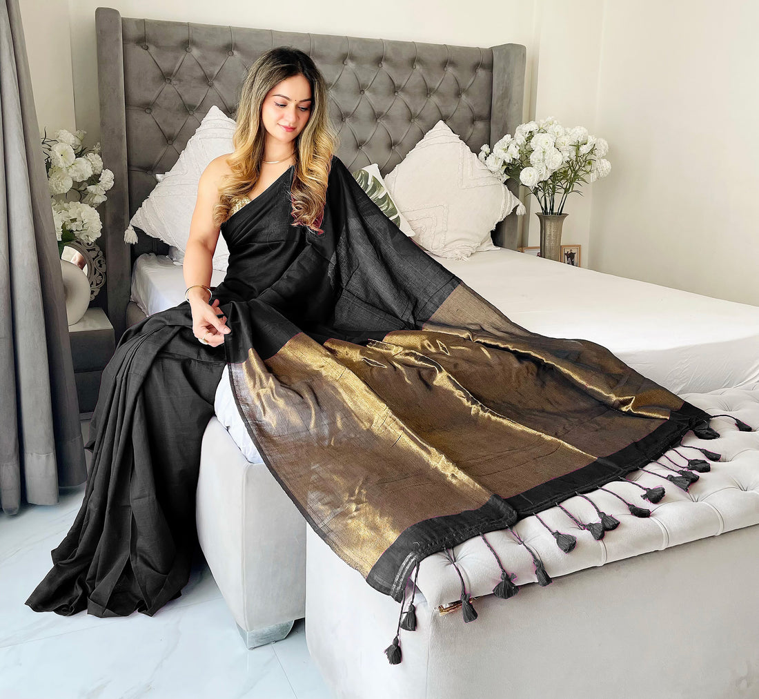 Black Handloom Cotton Saree