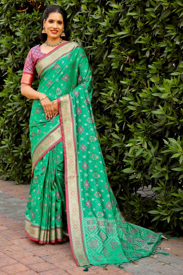 Mint Green Woven Patola Silk Saree