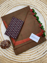 Dualtone Handloom Cotton Saree With Designer Blouse