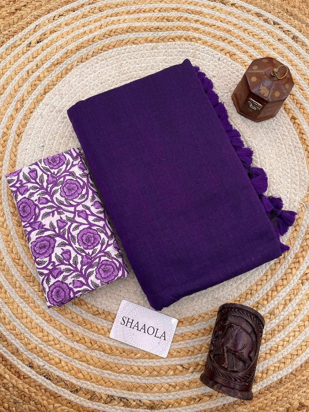 Purple Handloom Cotton Saree With Designer Blouse