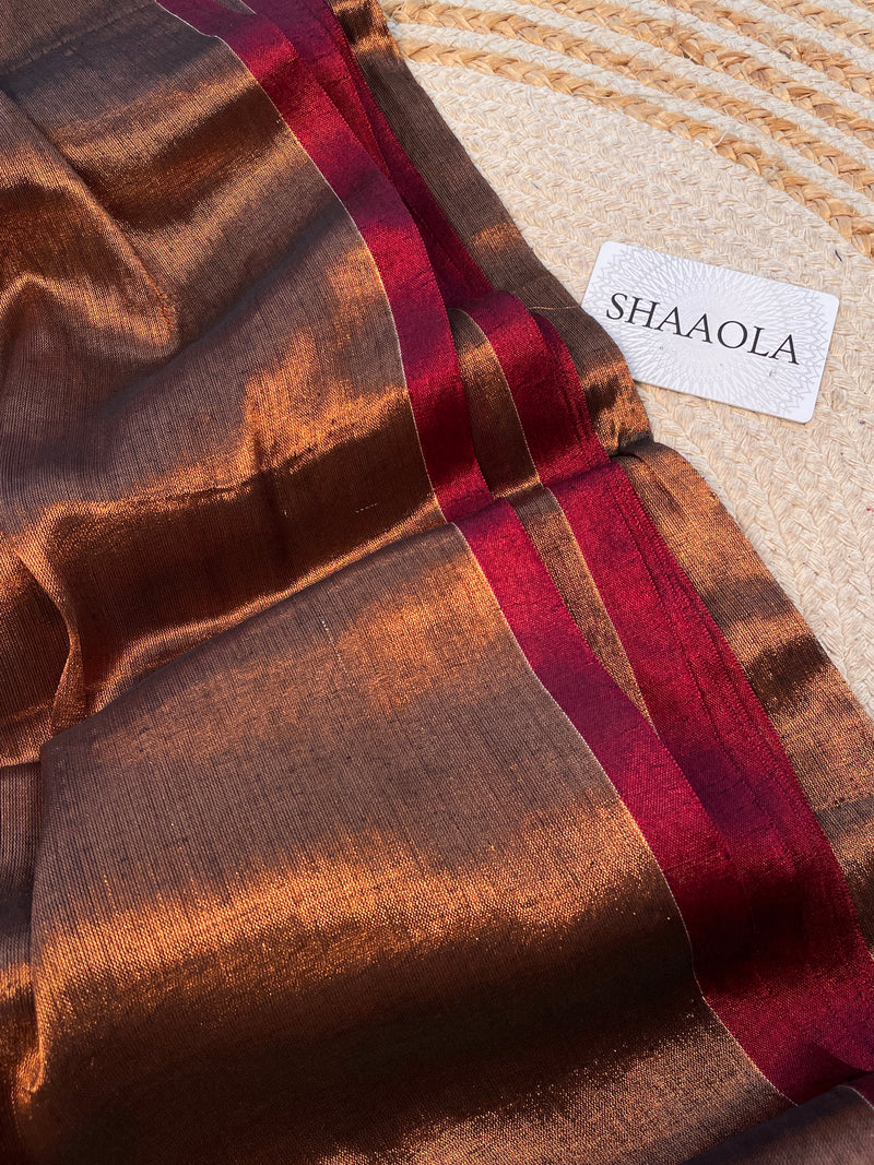 Copper Handloom Cotton Tissue Saree