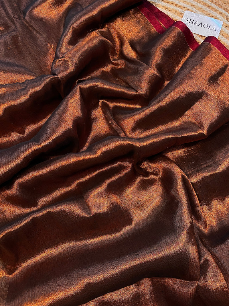 Copper Handloom Cotton Tissue Saree