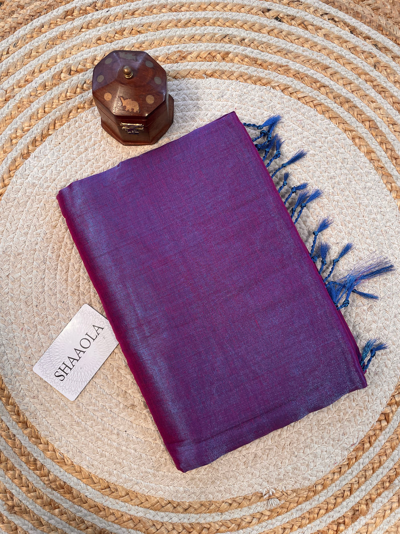 French Lilac Handloom Cotton Tissue Saree