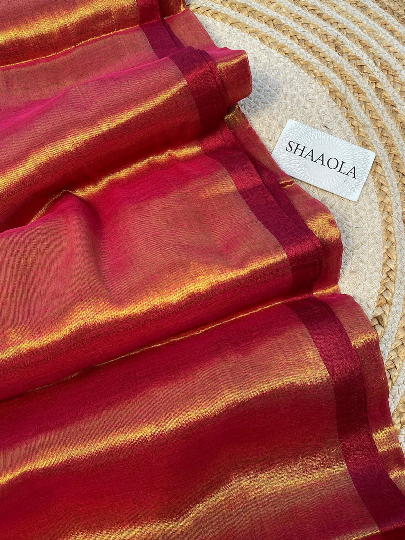 Salmon Handloom Cotton Tissue Saree