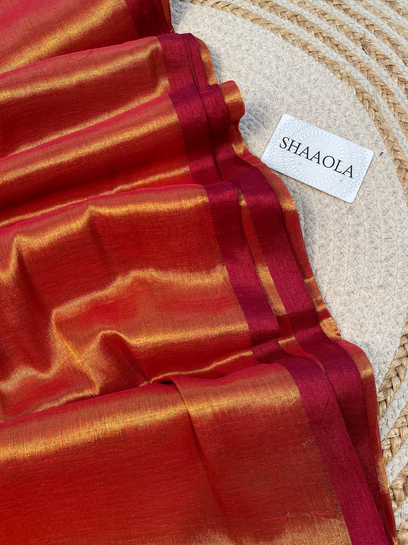 Orange Handloom Cotton Tissue Saree