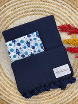 Navy Blue Handloom Cotton Saree With Designer Blouse