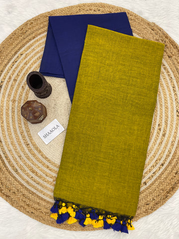 Royal Blue & Yellow  Handloom Cotton Saree