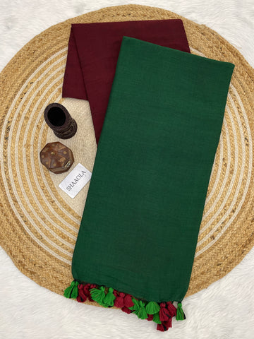 Maroon & Green  Handloom Cotton Saree