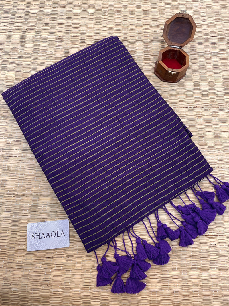 Purple Zari Stripe Handloom Cotton Saree