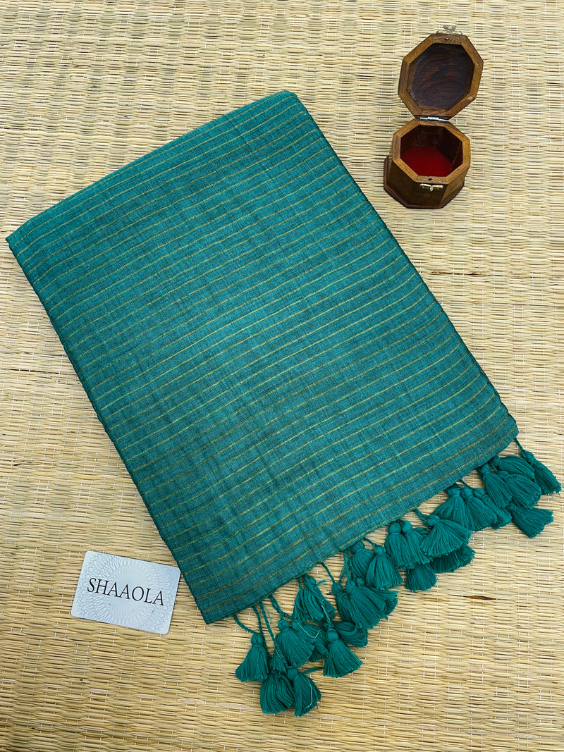 Rama Zari Stripe Handloom Cotton Saree