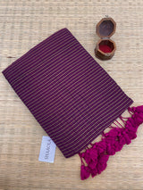 Wine Zari Stripe Handloom Cotton Saree