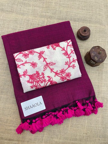 Magenta Handloom Cotton Saree With Designer Blouse