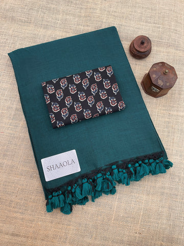 Rama Handloom Cotton Saree With Designer Blouse