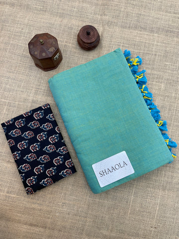 Pistachio Handloom Cotton Saree With Designer Blouse