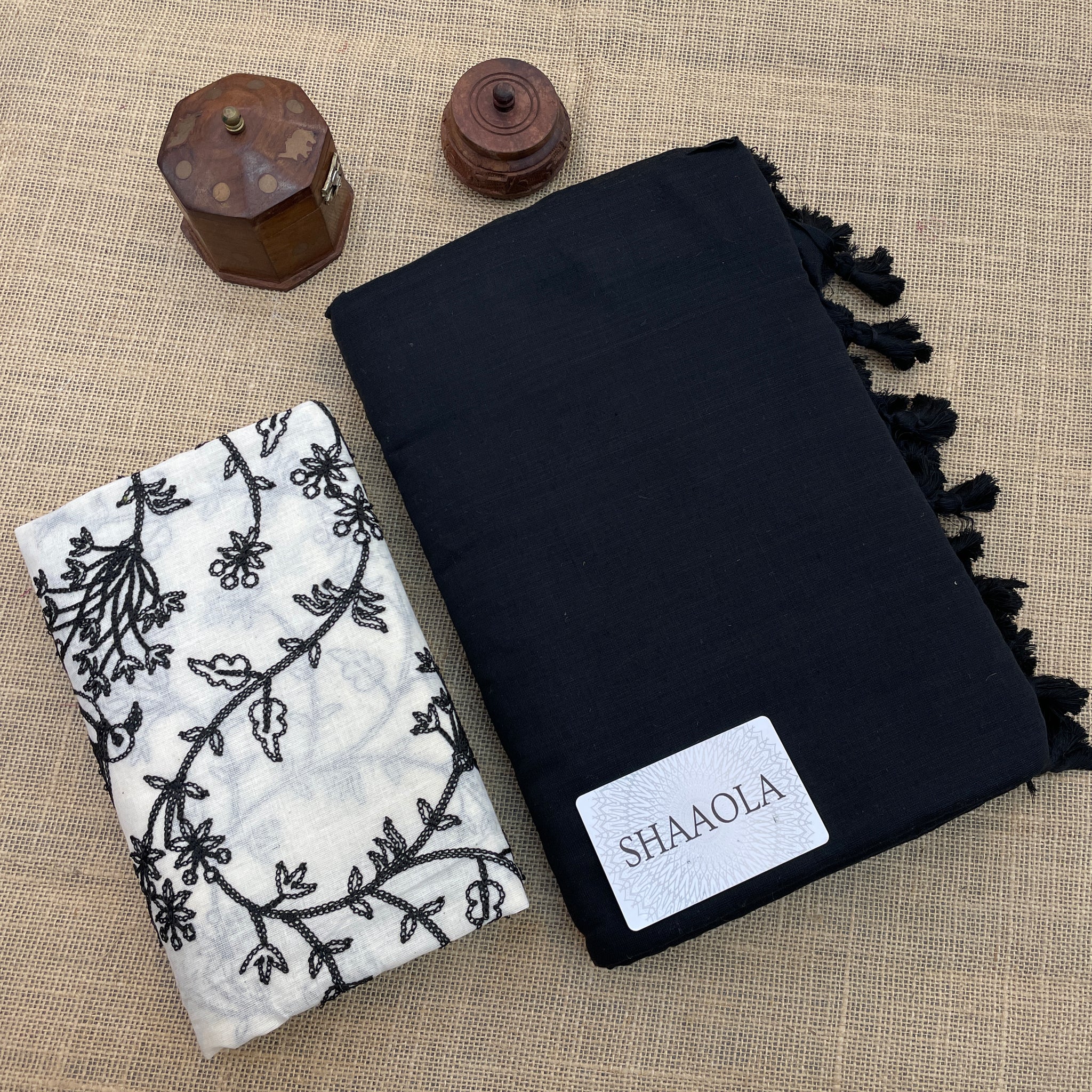 Black Handloom Cotton Saree With Designer Blouse