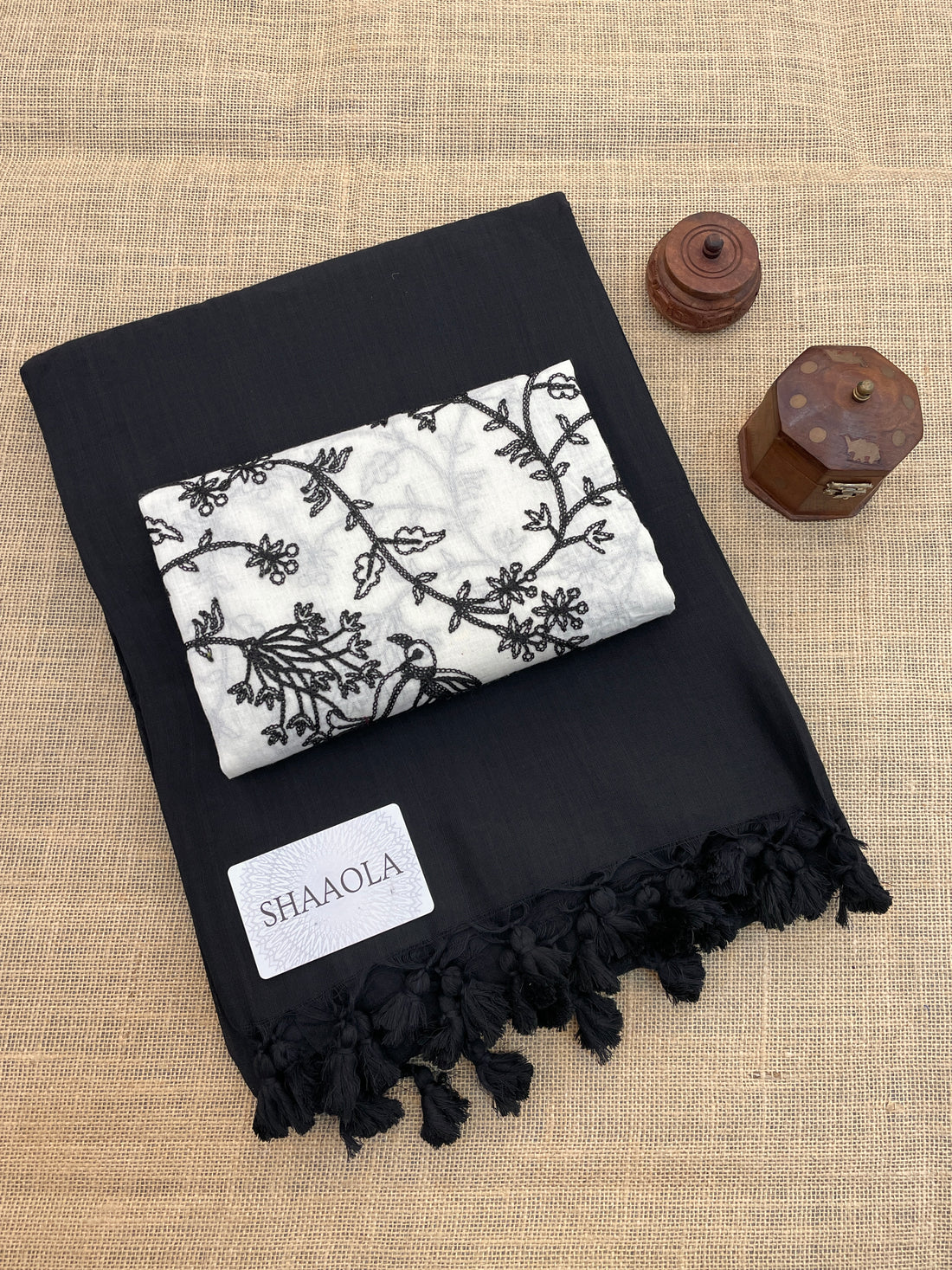 Black Handloom Cotton Saree With Designer Blouse