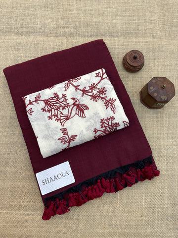 Maroon Handloom Cotton Saree With Designer Blouse