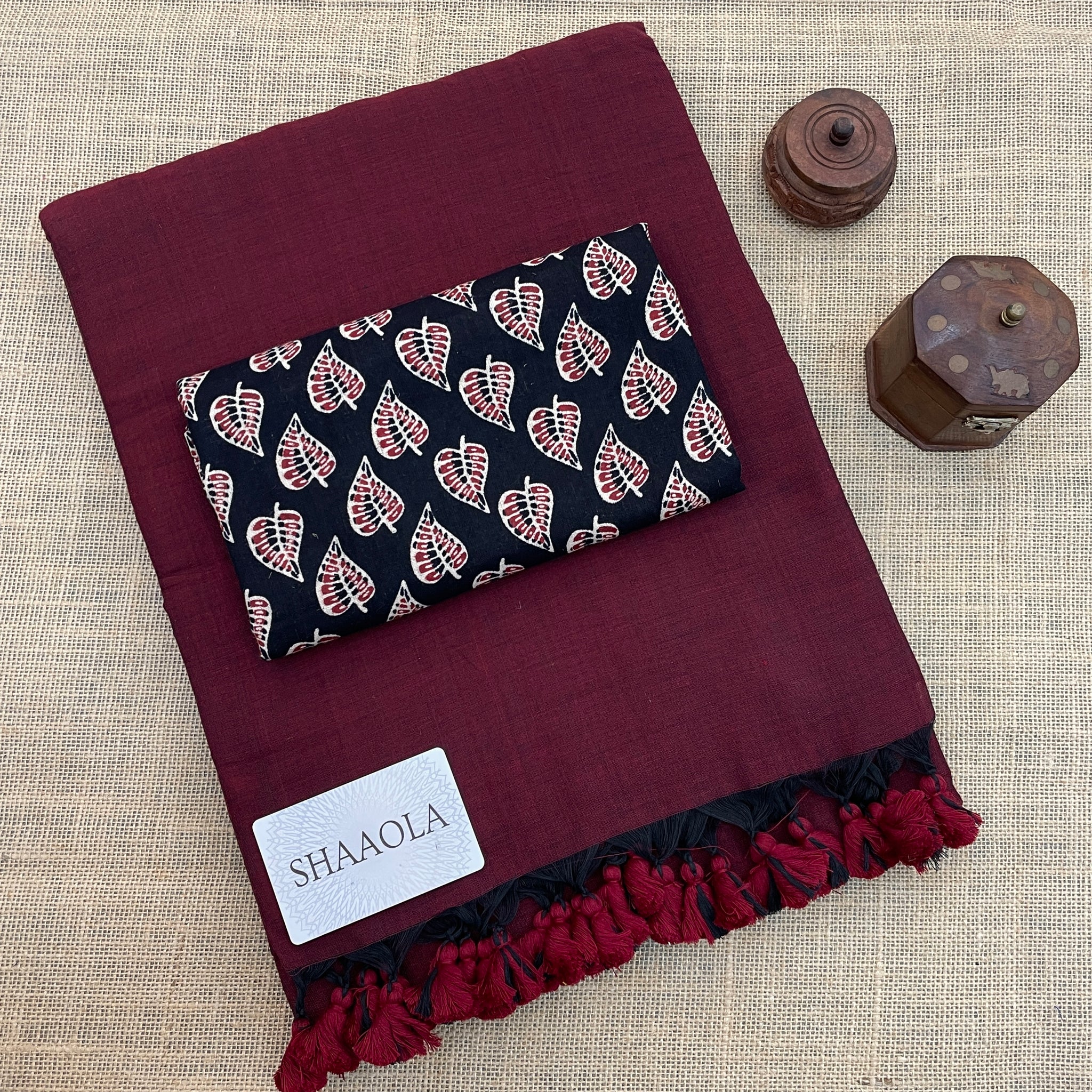 Maroon Handloom Cotton Saree With Designer Blouse