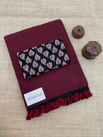 Maroon Handloom Cotton Saree With Designer Blouse
