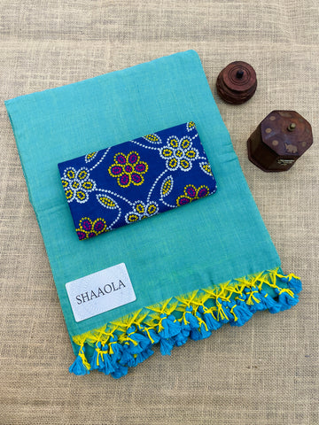 Pistachio Handloom Cotton Saree With Designer Blouse