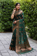 Forest Green Woven Banarasi Silk Saree
