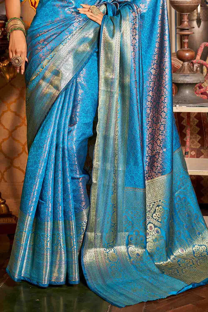 Cyan Blue Kanjivaram Silk Saree