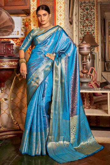 Cyan Blue Kanjivaram Silk Saree