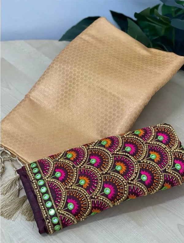 Tussar Soft Pattu Silk Saree With Handwork Blouse