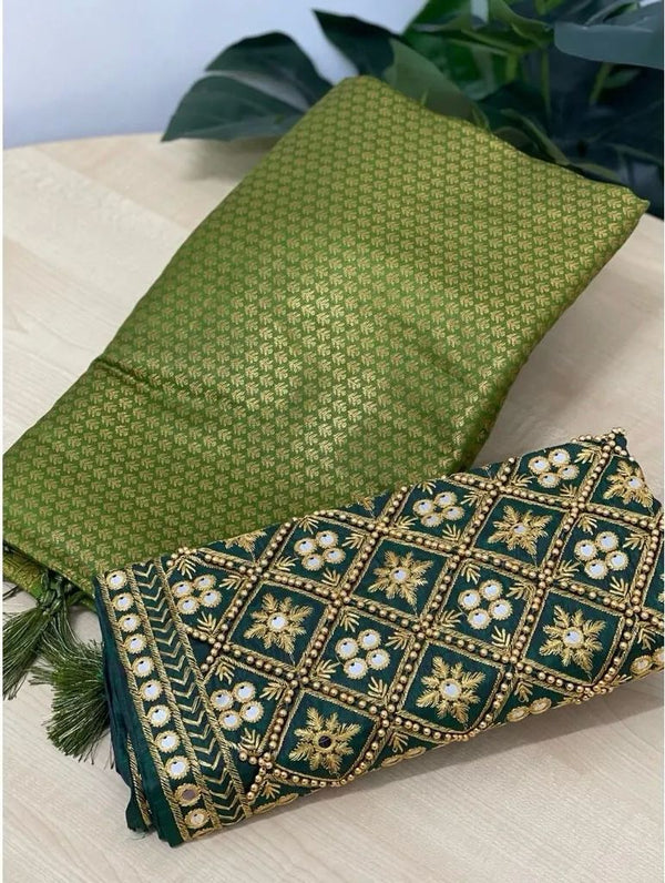 Green Soft Pattu Silk Saree With Handwork Blouse