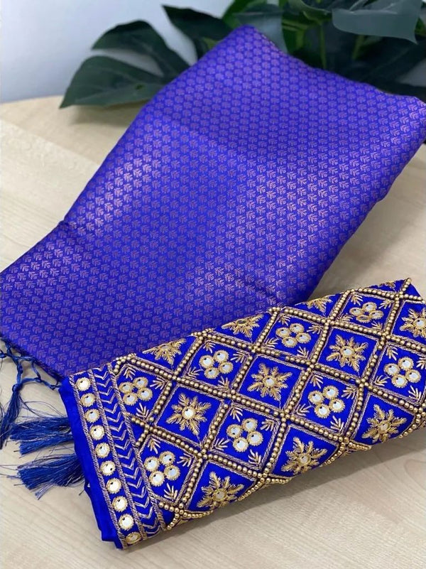 Royal Blue Soft Pattu Silk Saree With Handwork Blouse