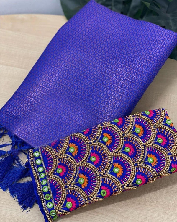 Royal Blue Soft Pattu Silk Saree With Handwork Blouse