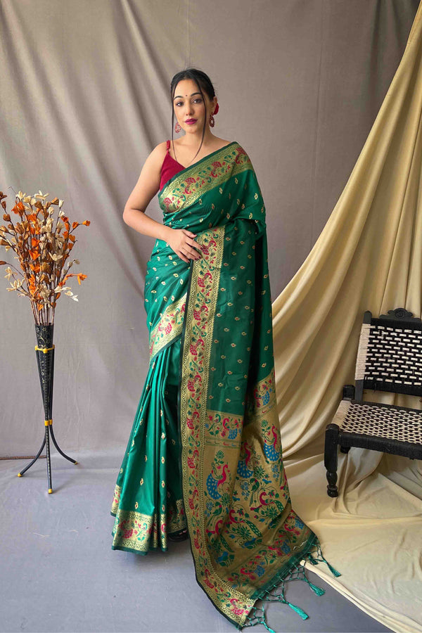 Fern Green Woven Paithani Silk Saree