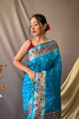 Sky Blue Woven Paithani Silk Saree