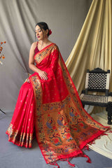 Rose Red Woven Paithani Silk Saree