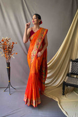 Light Orange Woven Paithani Silk Saree
