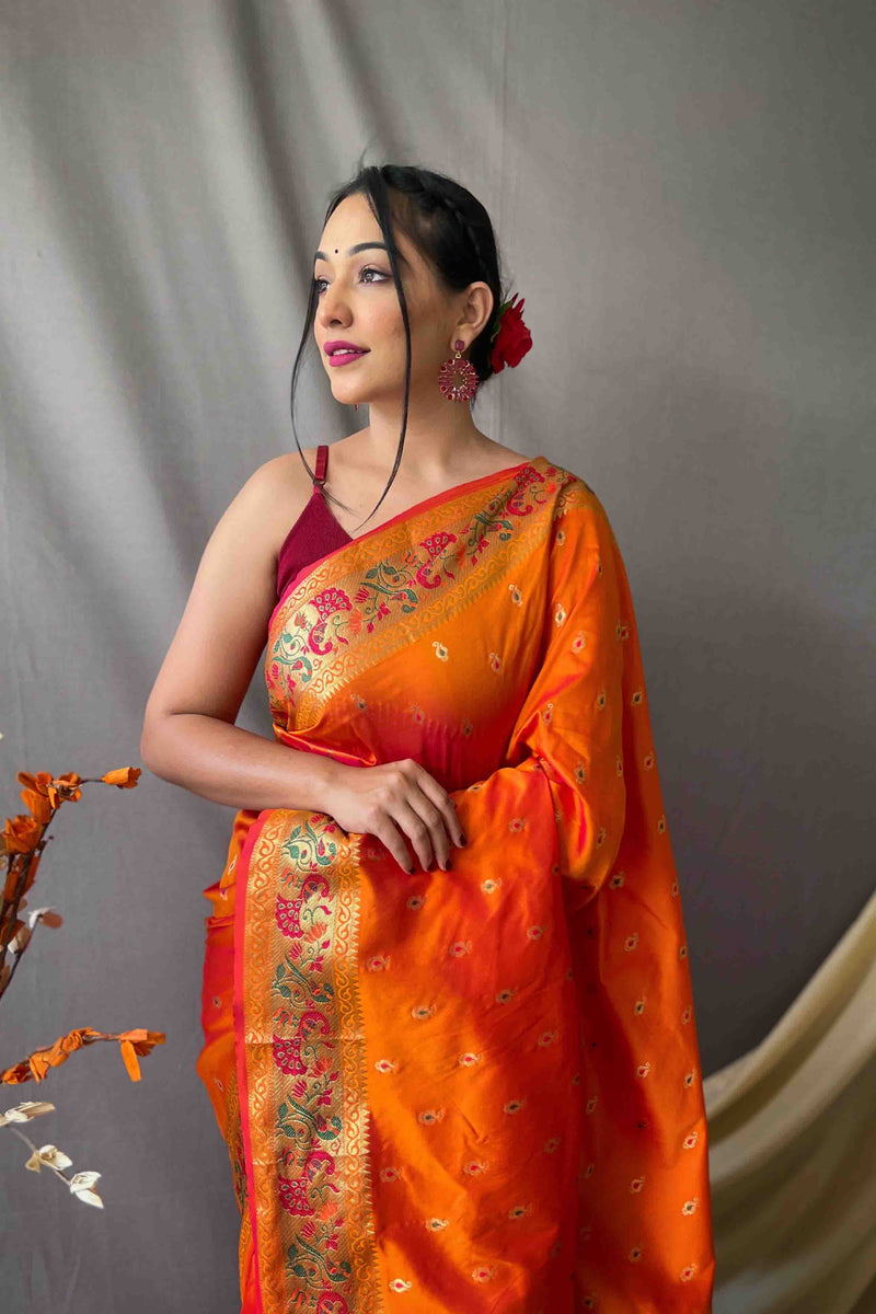 Light Orange Woven Paithani Silk Saree
