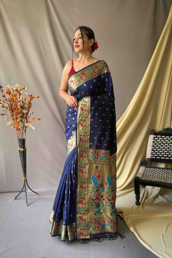 Royal Blue Woven Paithani Silk Saree