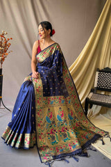 Royal Blue Woven Paithani Silk Saree