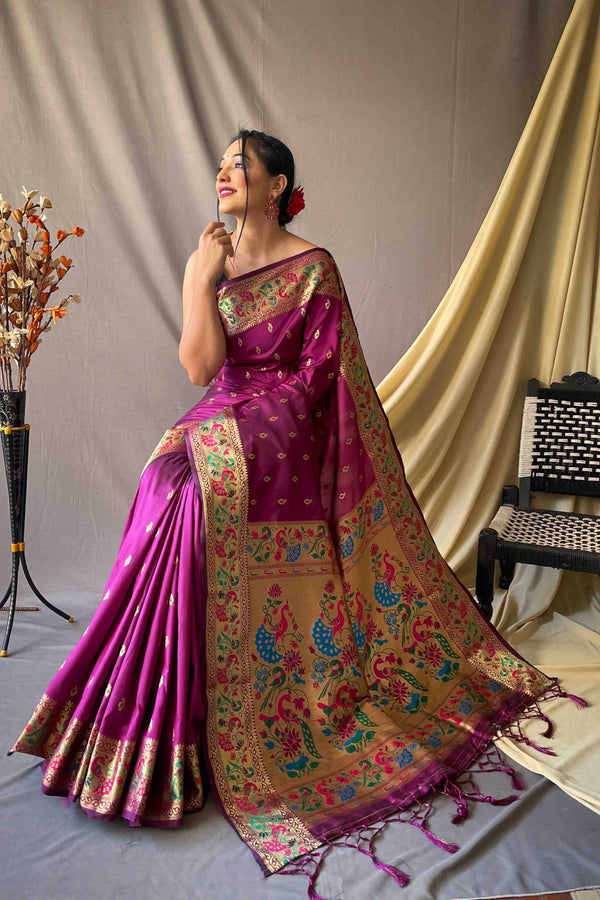Purple Silk Paithani Saree | Leemboodi
