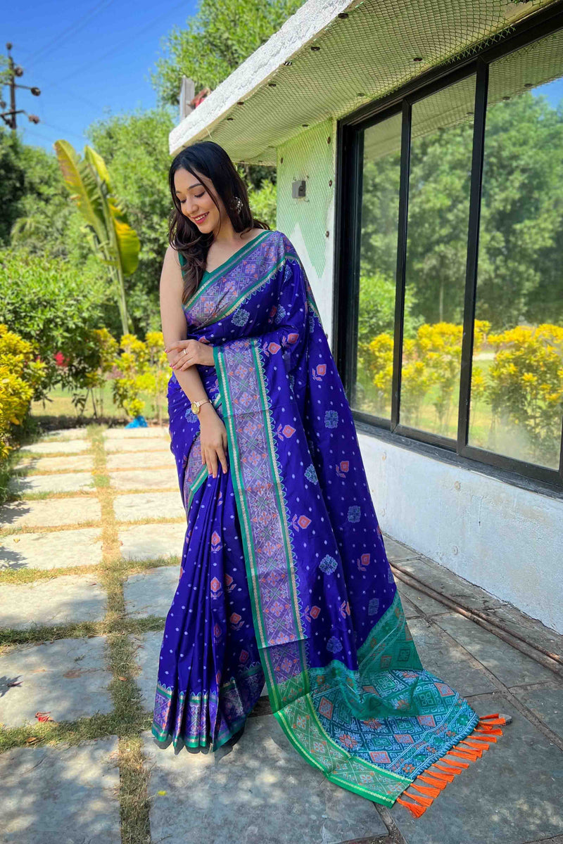 Royal Blue Patola Silk Zari Weaving Saree
