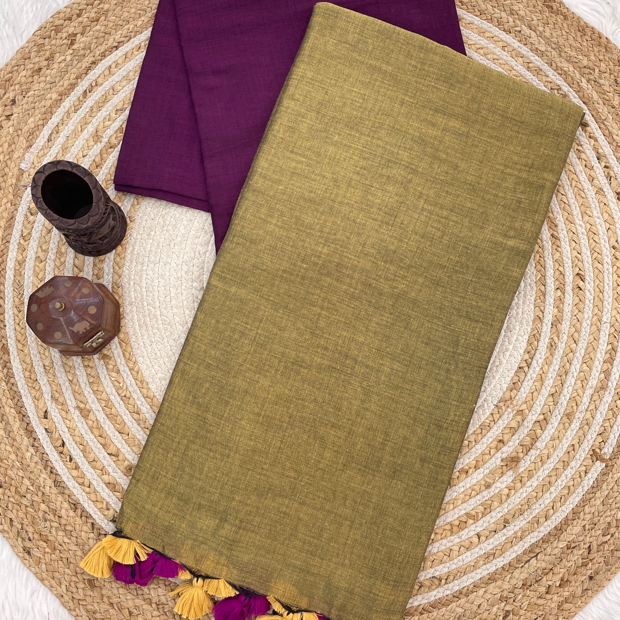 Wine & Cream Handloom Cotton Saree