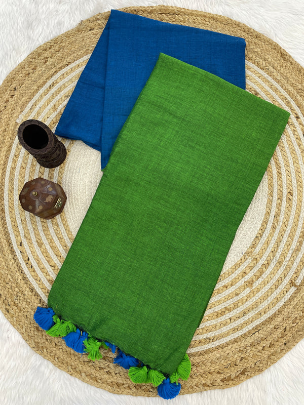 Royal Blue & Parrot Green Handloom Cotton Saree